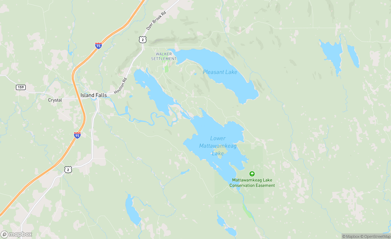 Map of Mattawamkeag Lake, Island Falls, ME, USA