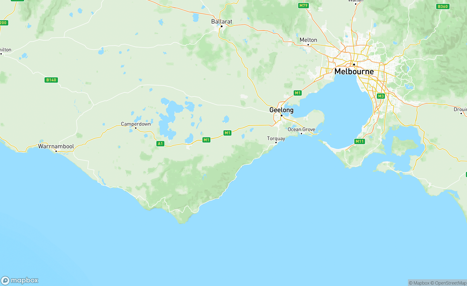 Map of Geelong to Apollo Bay, VIC, AUS