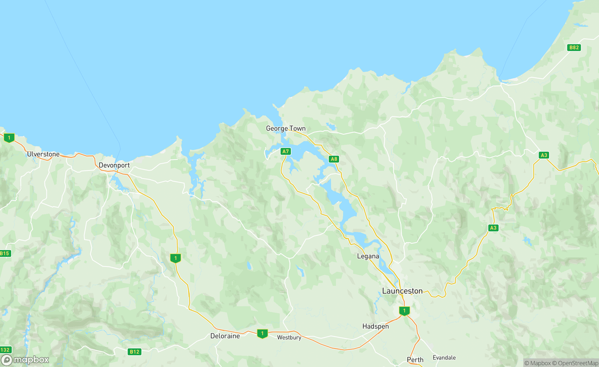 Map of River Tamar, TAS, AUS