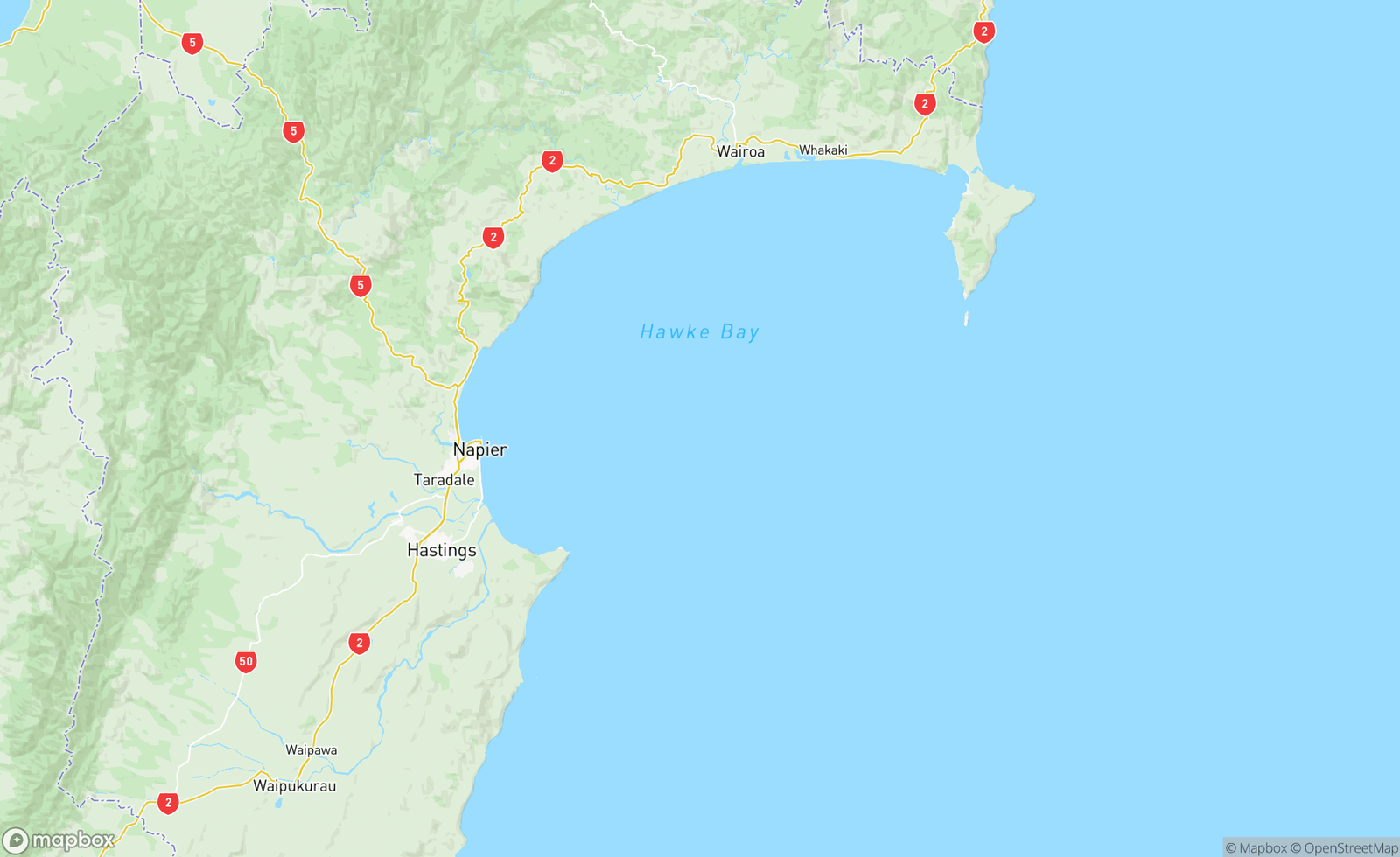 Map of Hawkes Bay, NZ