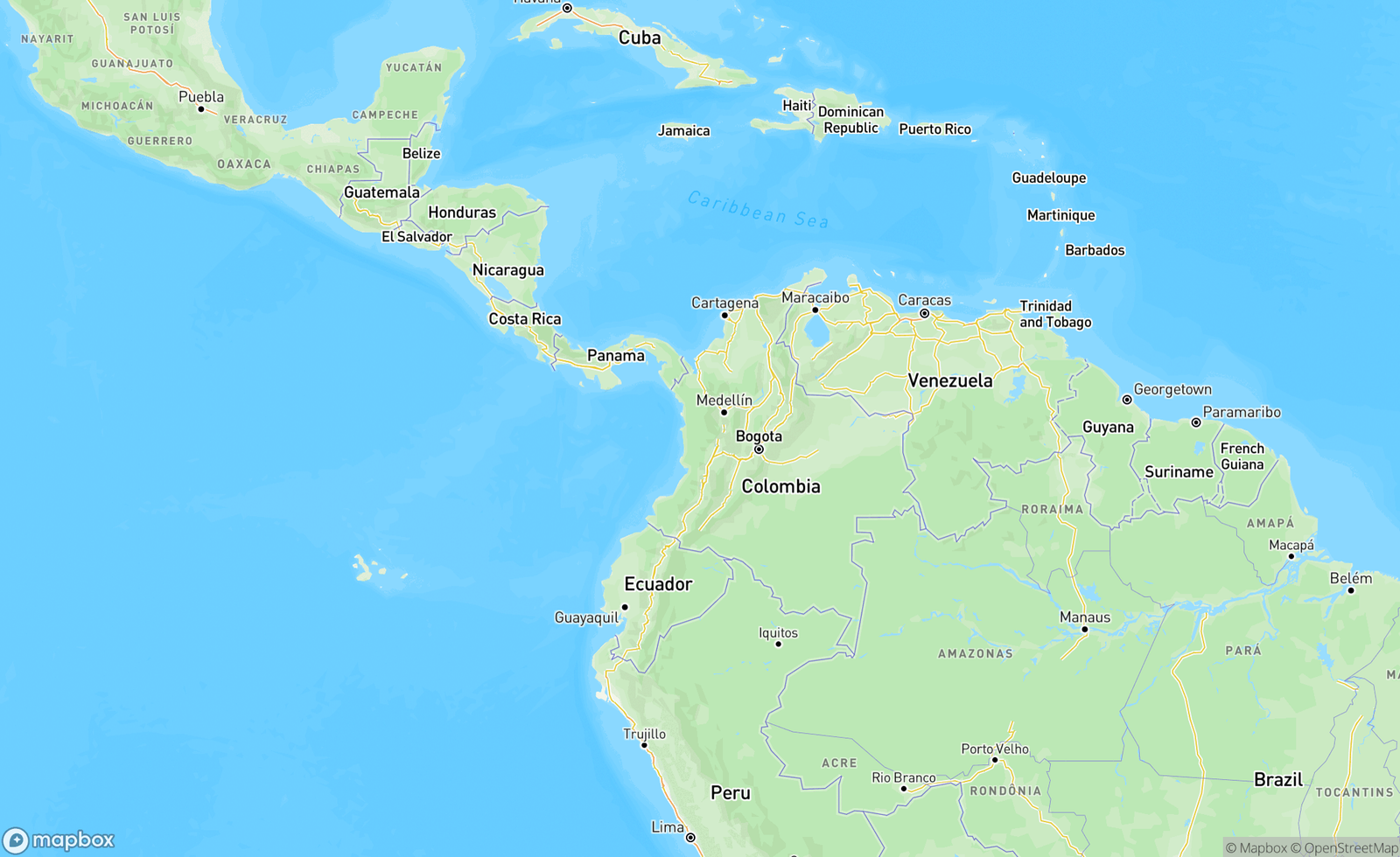 Map of Colombia, South America, COL