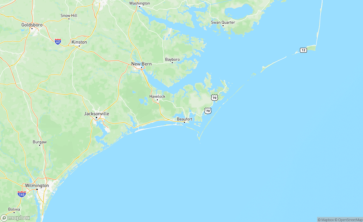 Map of Beaufort to Cape Lookout, Carteret County, NC, USA