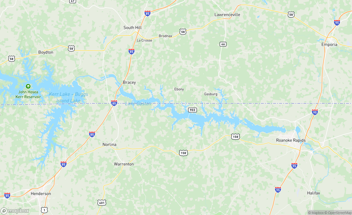 Map of Lake Gaston, NC, USA