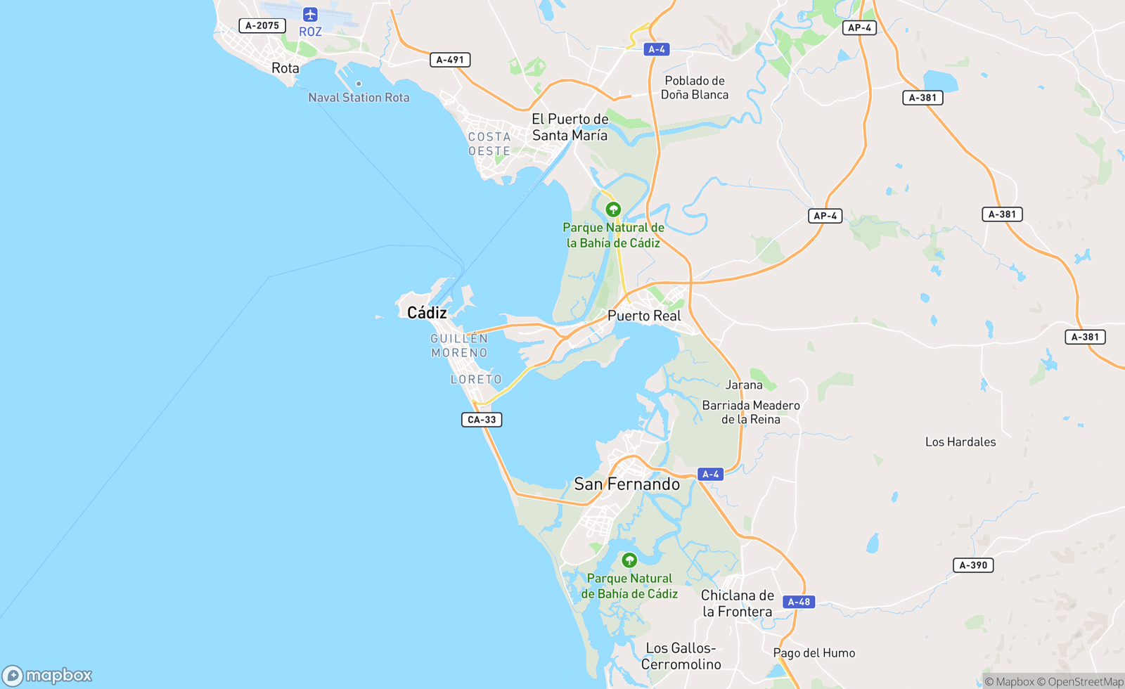 Map of Cádiz, Spain
