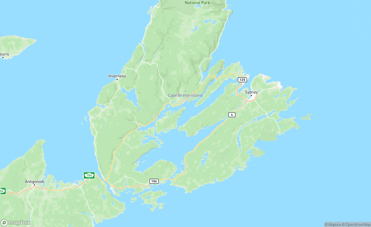Map of Bras d'Or Lake, Cape Breton Island, NS, CAN