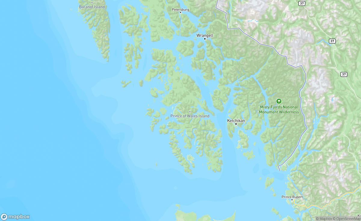 Map of Prince of Wales Island, AK, USA