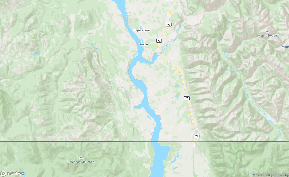 Map of Lake Koocanusa, BC, CAN