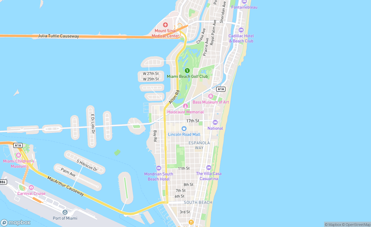 Map of Miami Beach, FL, USA