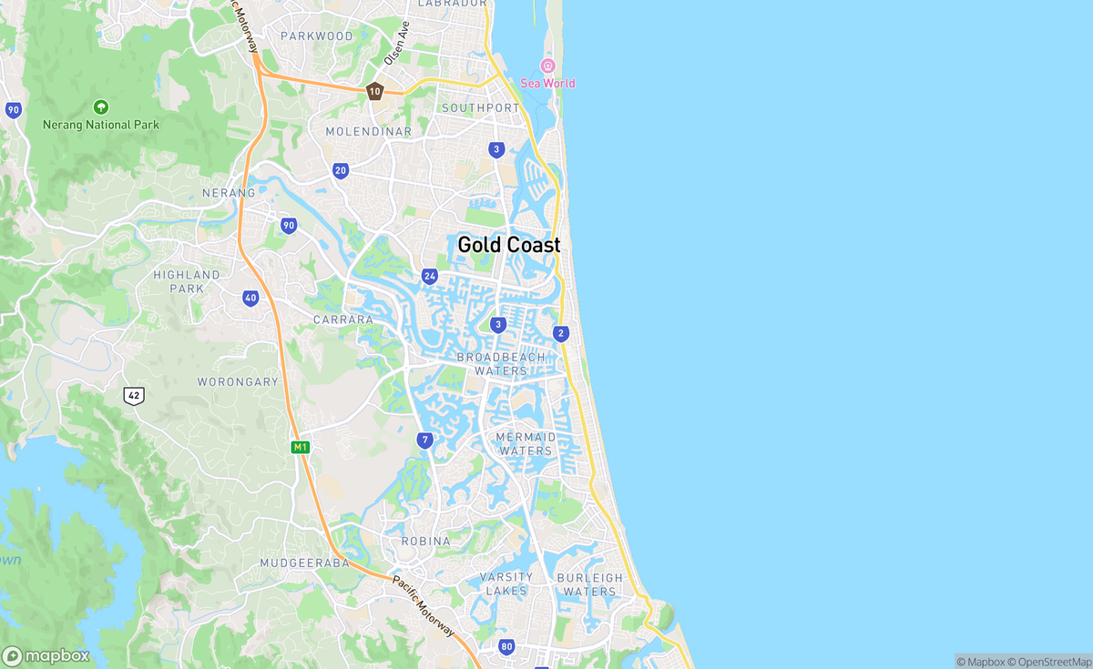 Map of Gold Coast, QLD, AUS