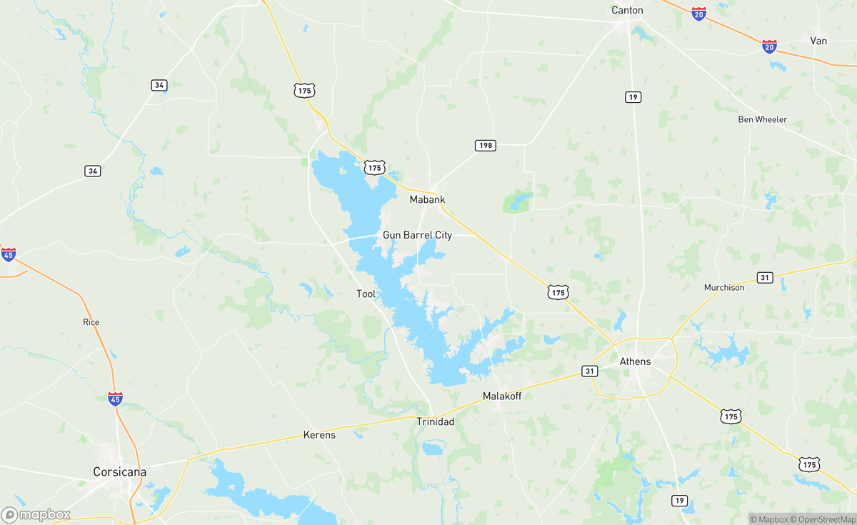 Map of Cedar Creek Reservoir, TX, USA