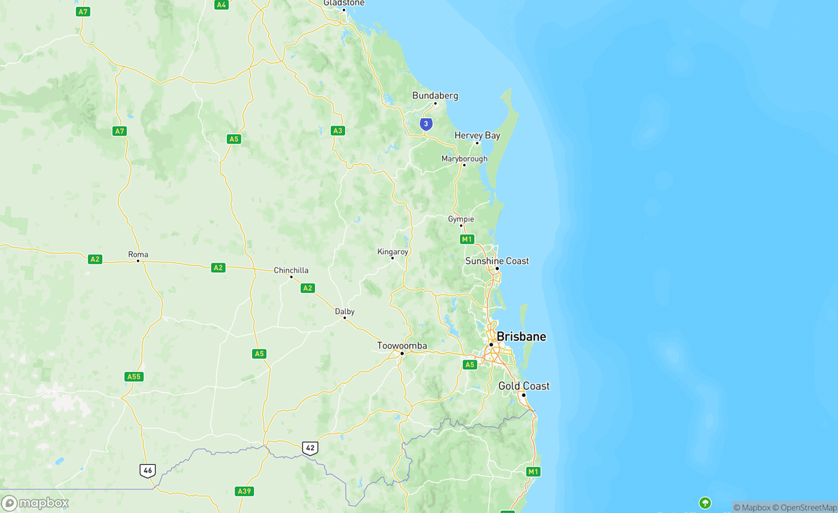 Map of K'gari to Brisbane, QLD, AUS