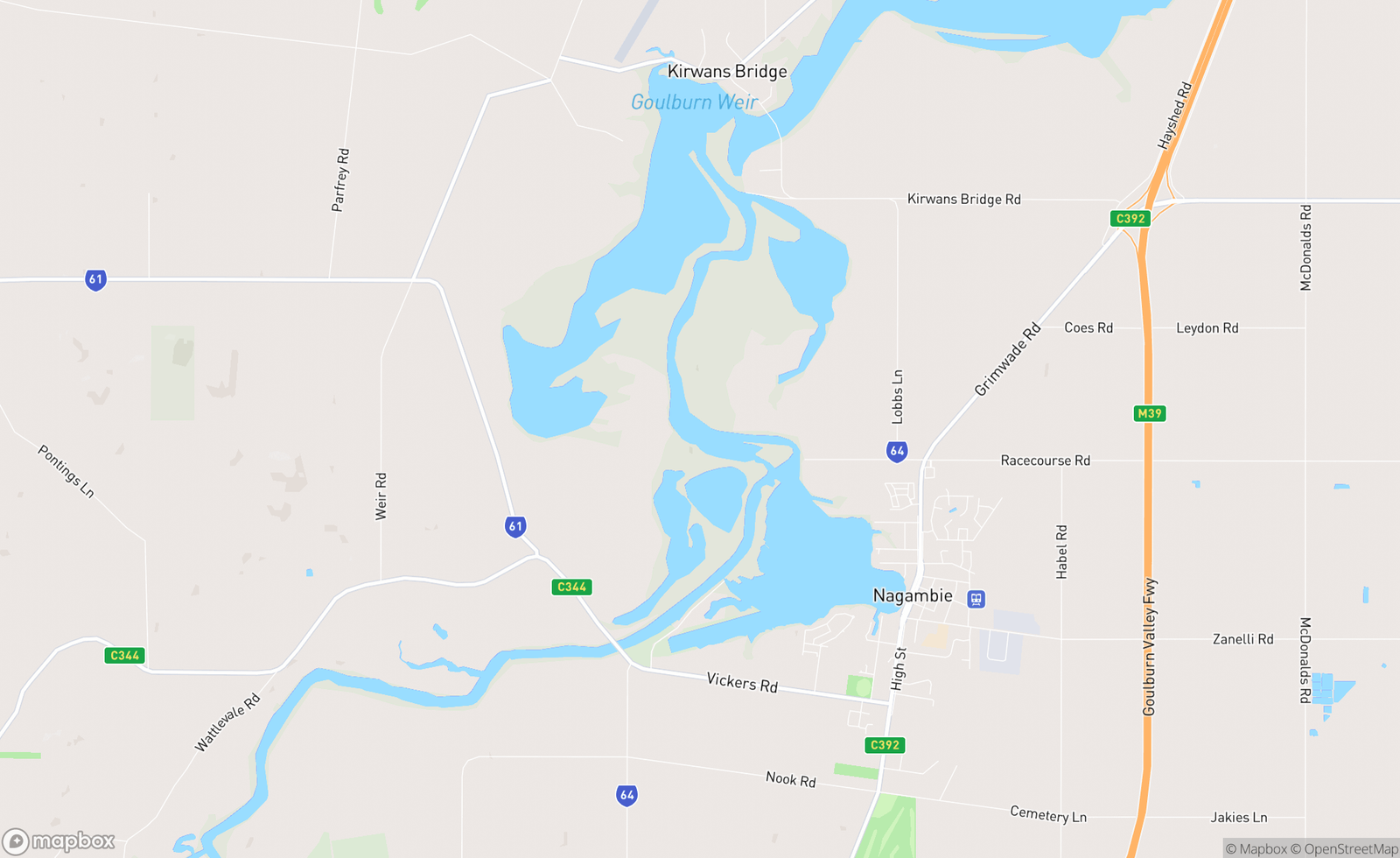 Map of Lake Nagambie, VIC, AUS