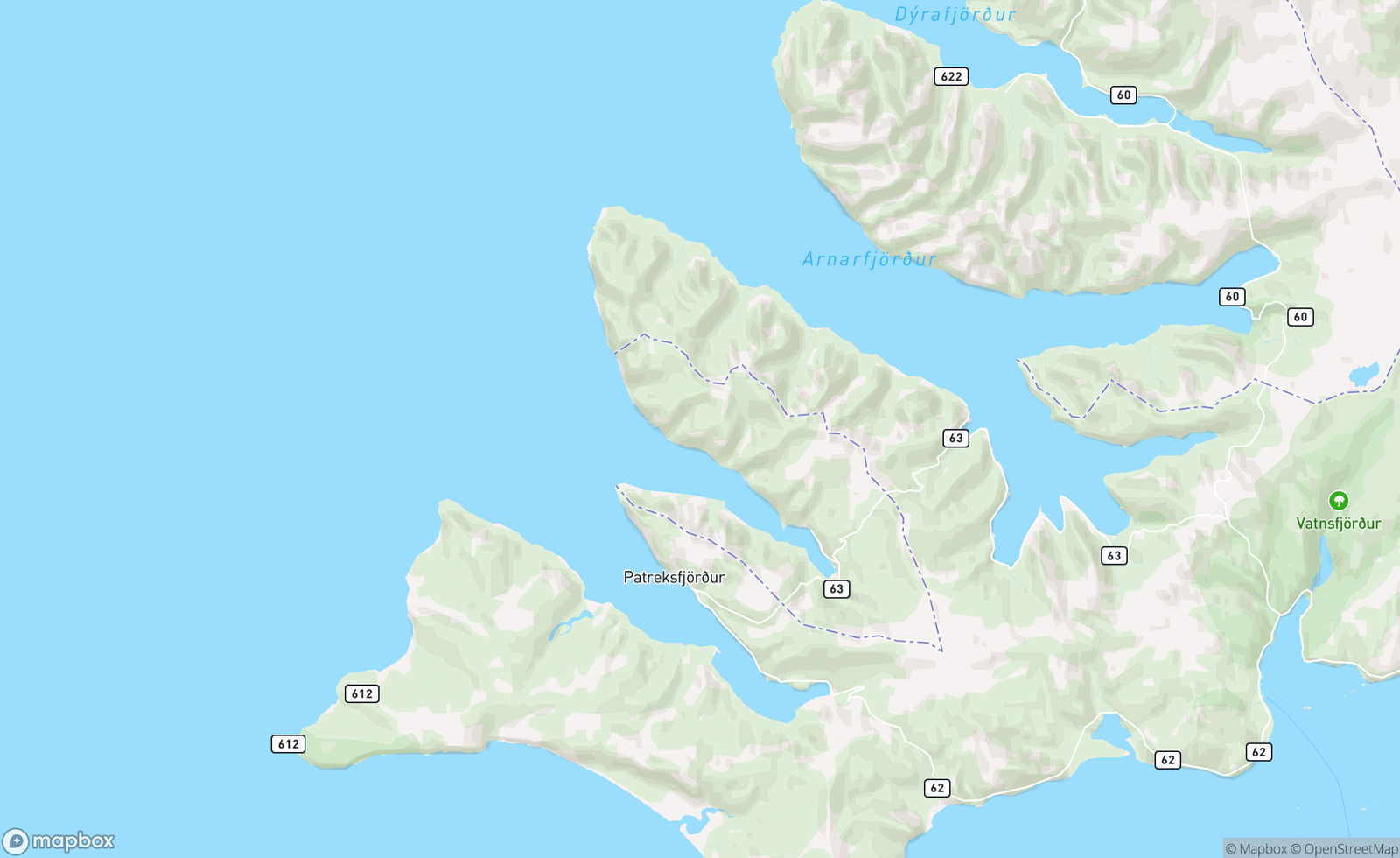 Map of Tálknafjörður, Westfjord, Ísland, Iceland