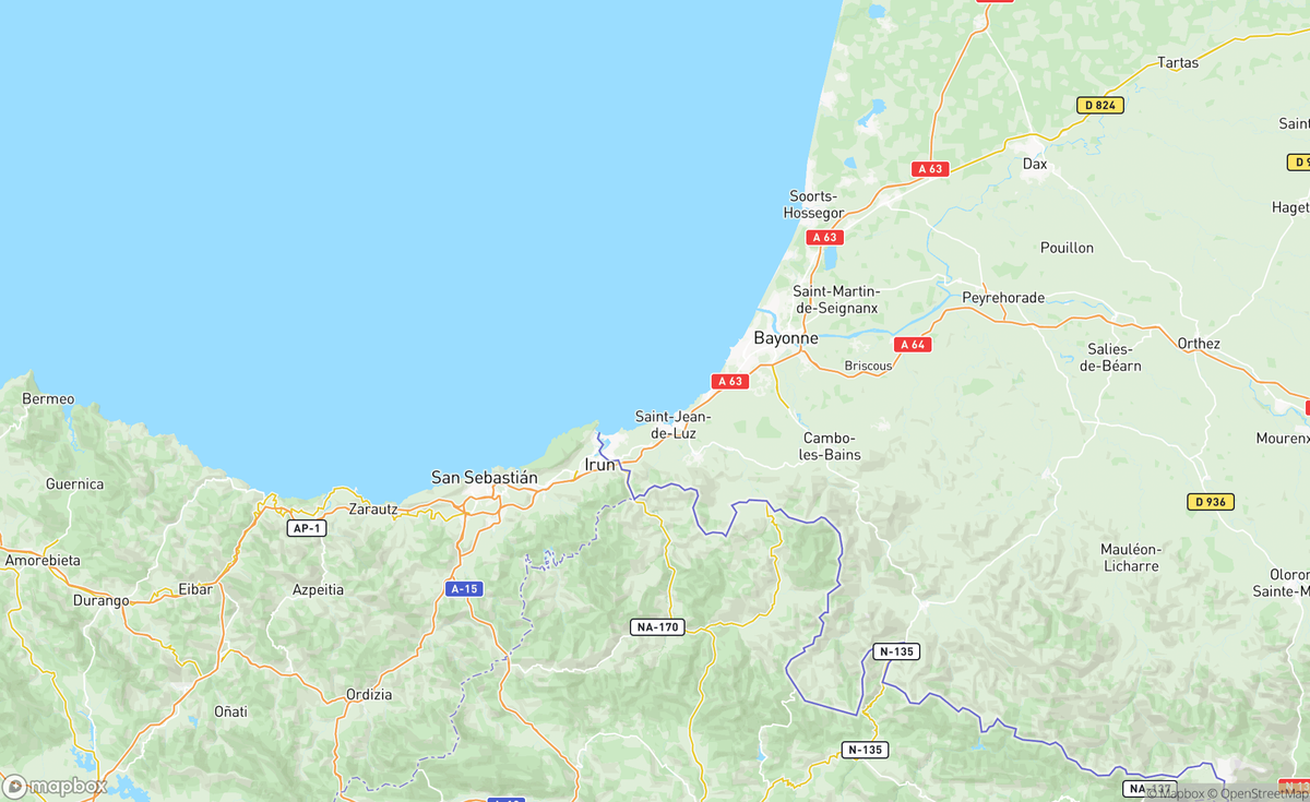 Map of French Basque Coast, FRA