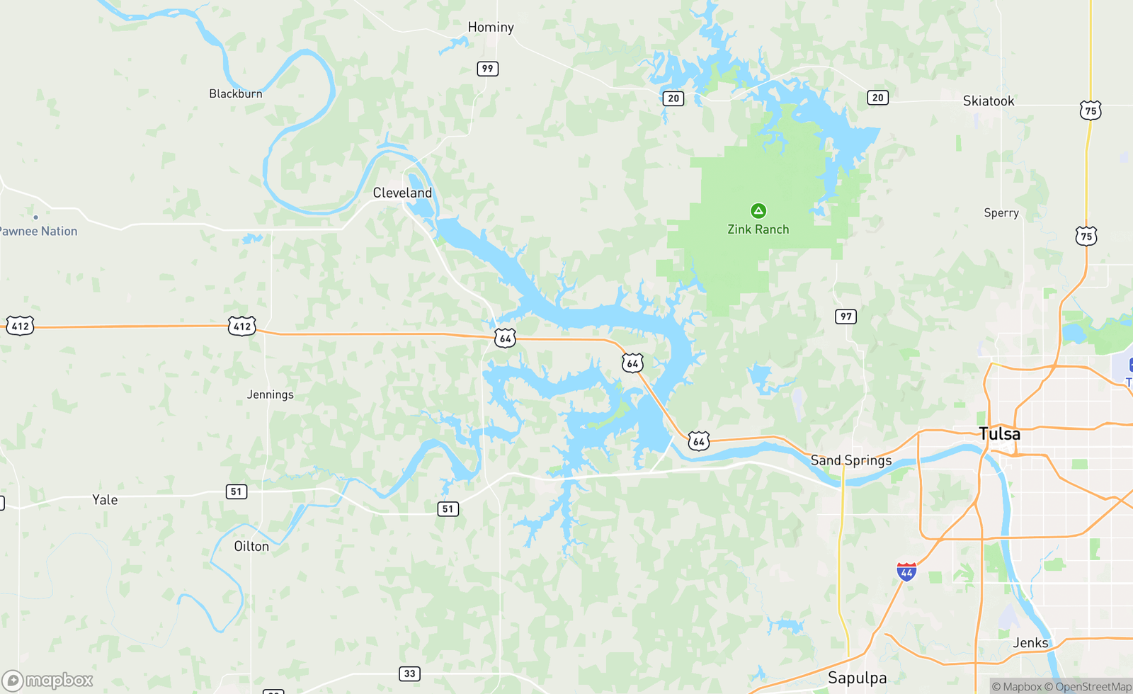 Map of Arkansas River, Cleveland, OK, USA