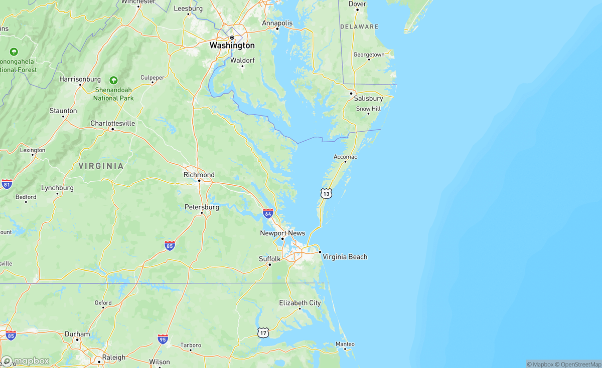Map of Chesapeake Bay, VA, USA