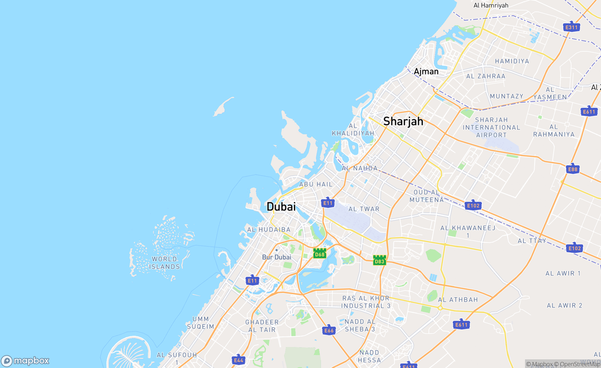 Map of Dubai, UAE