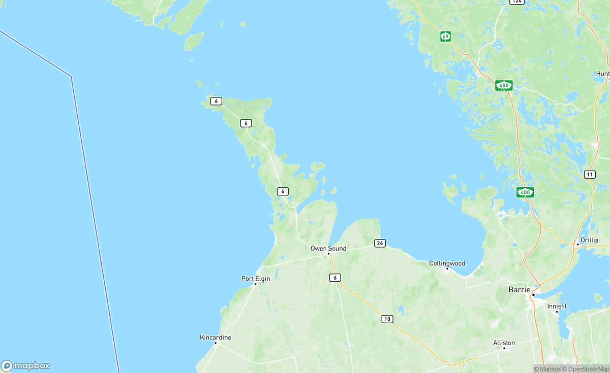 Map of Bruce County, Georgian Bay, ON, CAN