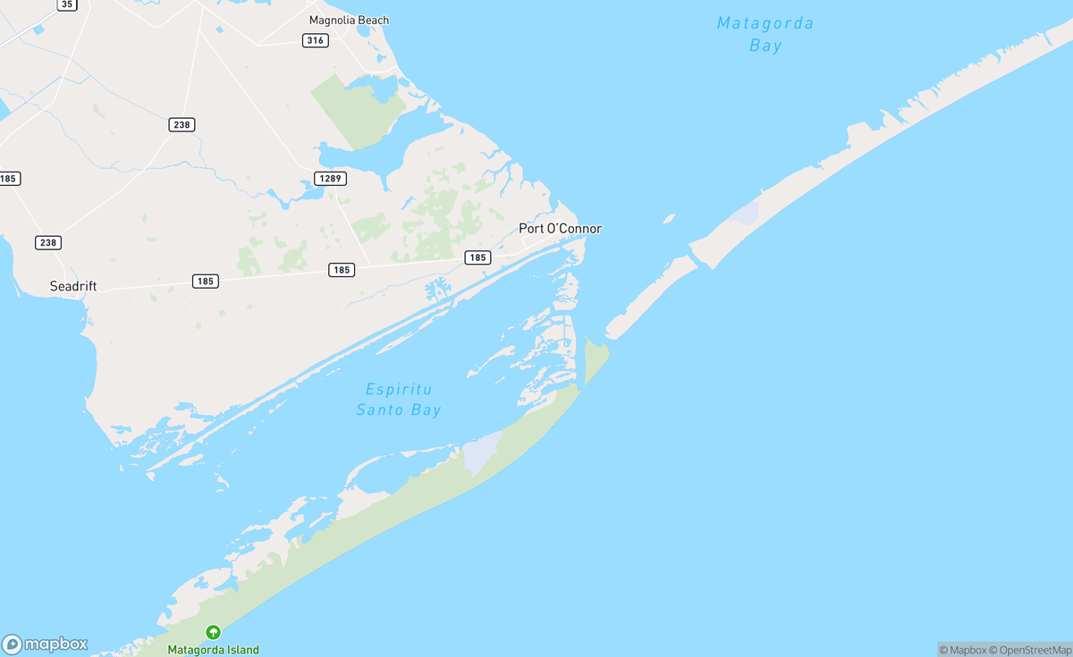 Map of Port OConnor, Matagorda Bay, Espiritu Santo Bay, TX, USA