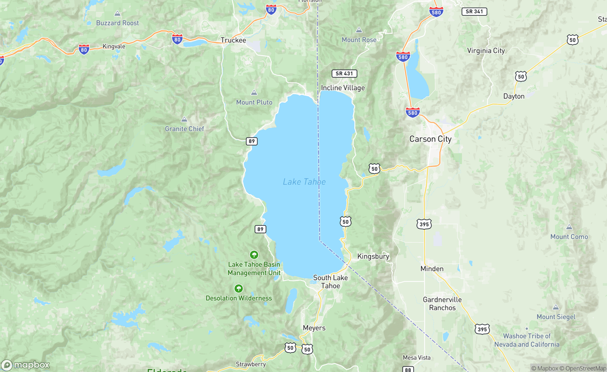 Map of Lake Tahoe, CA, USA