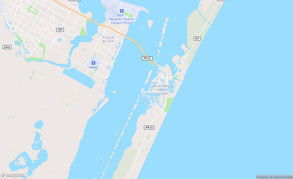 Map of Padre Island, Corpus Christi, TX, USA
