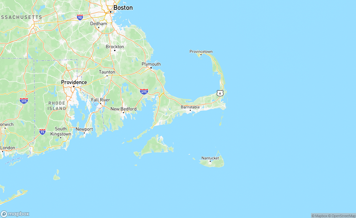 Map of Boston, Martha's Vineyard, & Nantucket, MA, USA