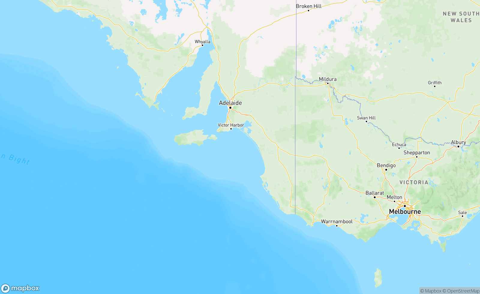 Map of Adelaide, Long Bay to Robe, SA, AUS